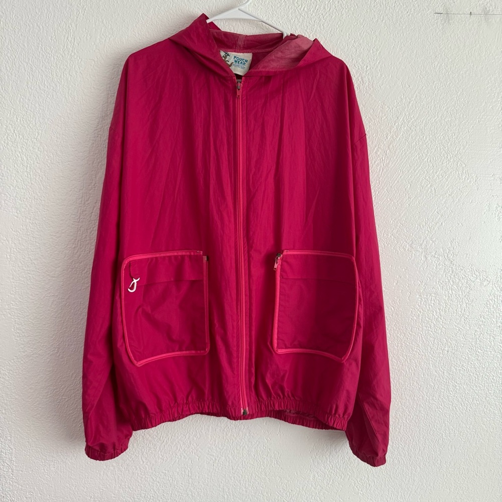 Vintage Rain Jacket Womens XL Pouch Wear Pink Oversized Lightweight 80s 90s